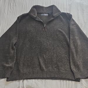 Oscar de la Renta Dark Brown Zip-Up Sweater